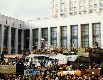 The attempted Soviet coup d'état, or August Coup, Moscow, 1991.